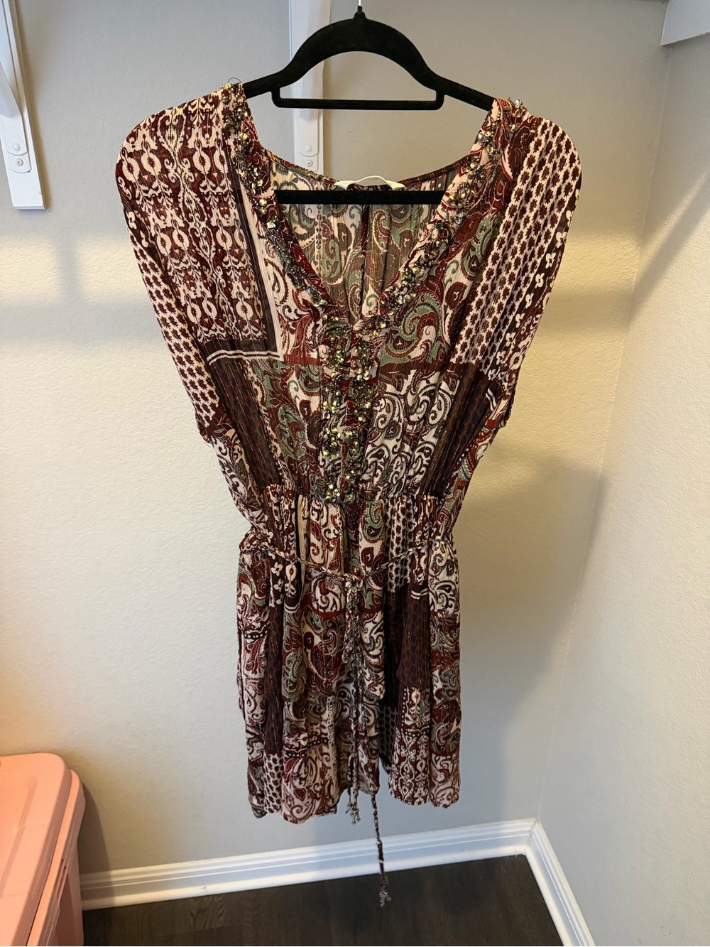 Zara Burgundy embellished Mini Dress